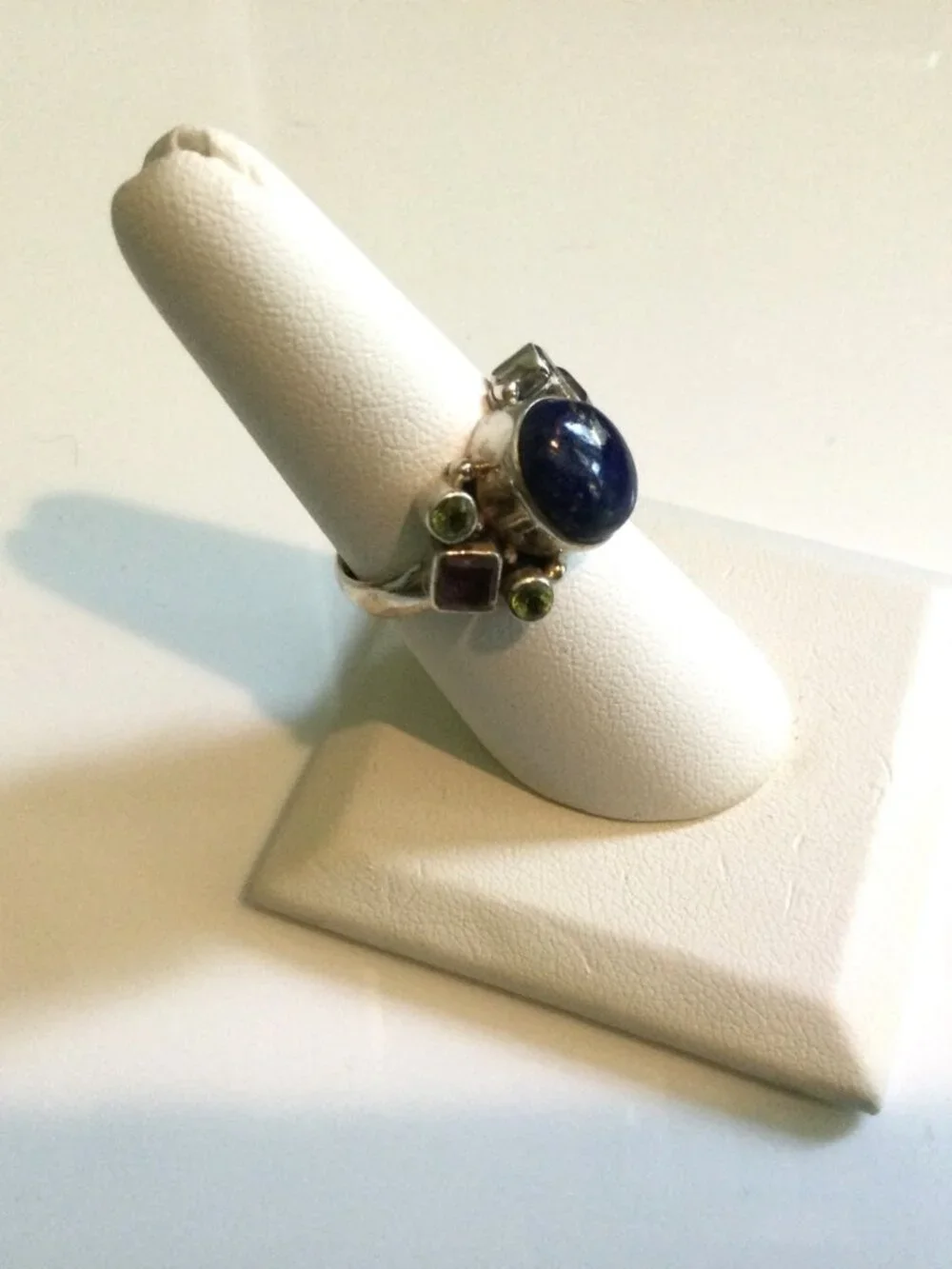 SLG 925 India Sterling Silver Lapis Amethyst Citrine Ring SZ 8